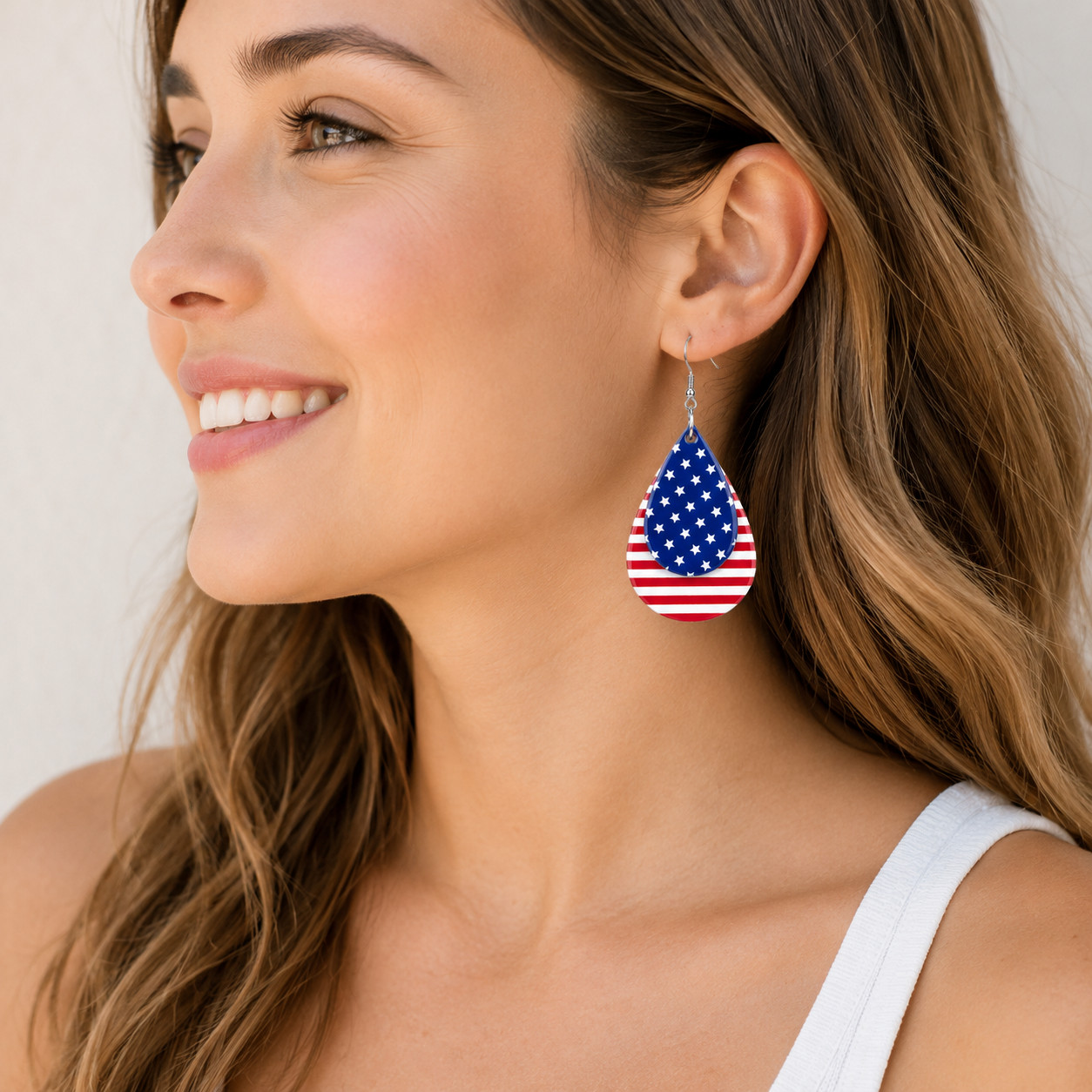 Patriotic American Flag Teardrop Earrings 4th of July Memorial Day Women Gift
