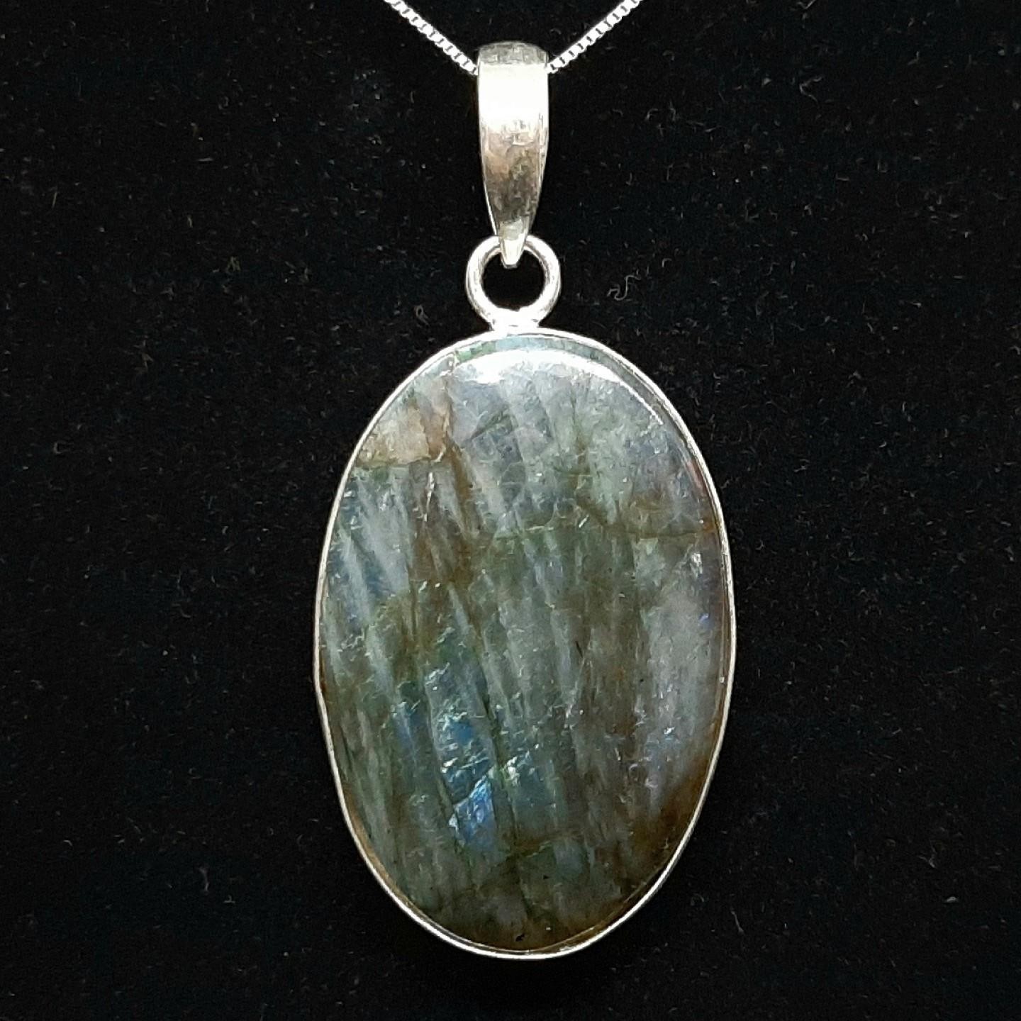 LARGE 20.60ctw Labradorite Cabochon 925 Sterling Silver Pendant 13.3g
