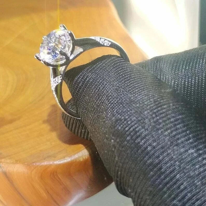 2.00Ct Round Natural Diamond Solid 14K White Gold Luxurious Engagement Ring