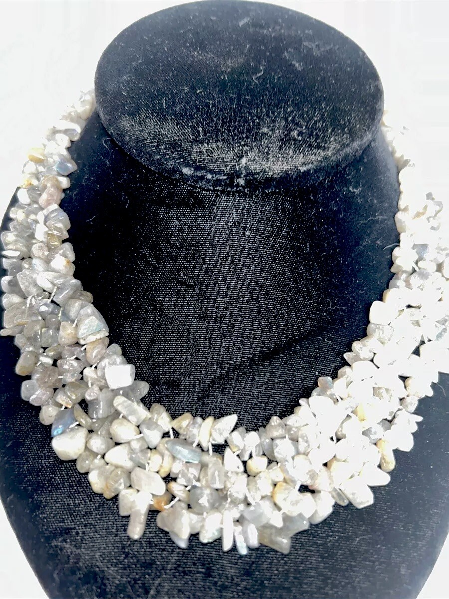 Natural Chip Collar Bib Woven Necklace Labradorite 18” 134 Grams Heavy Grounding