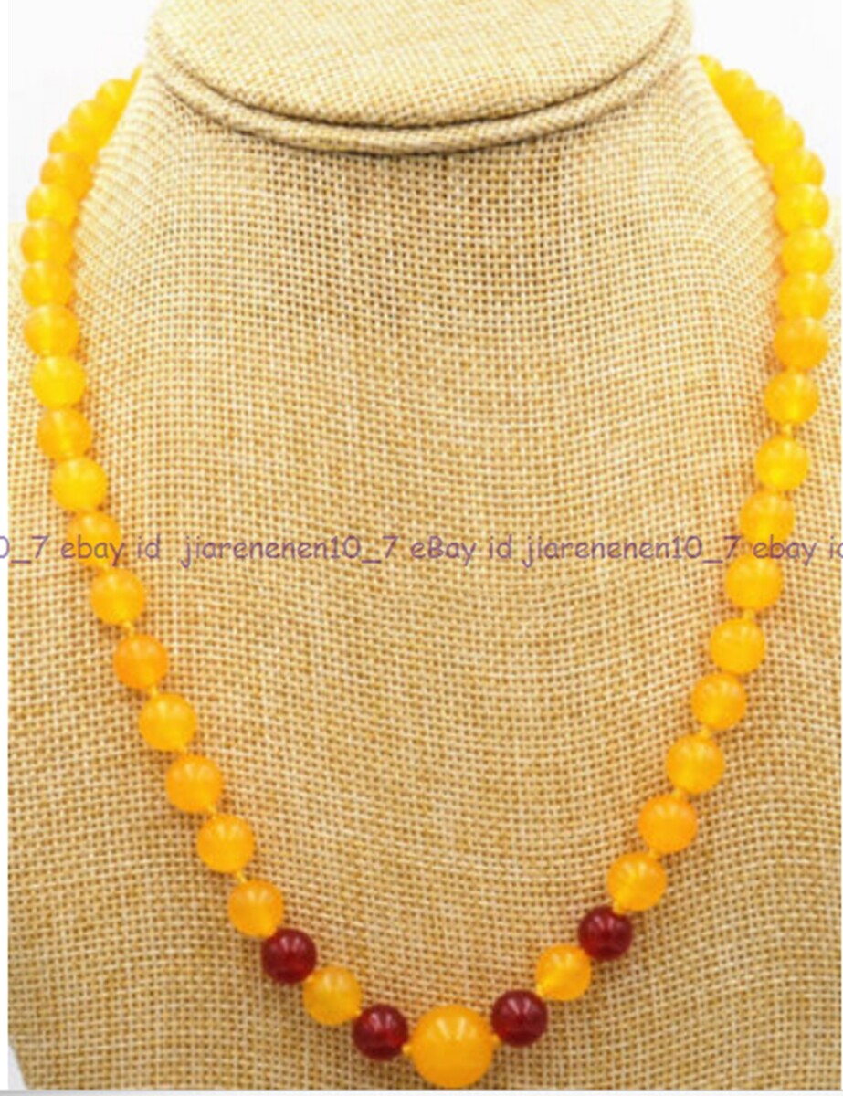 Natural 8/10mm Yellow Topaz Red Jade Round Beads Gems Necklace 18/20/22/24/28”