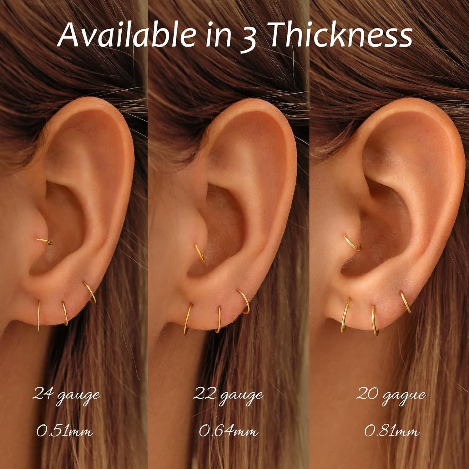 Small Handmade Huggie Hoop Earrings – 20g Gold & Silver for Multiple Piercings