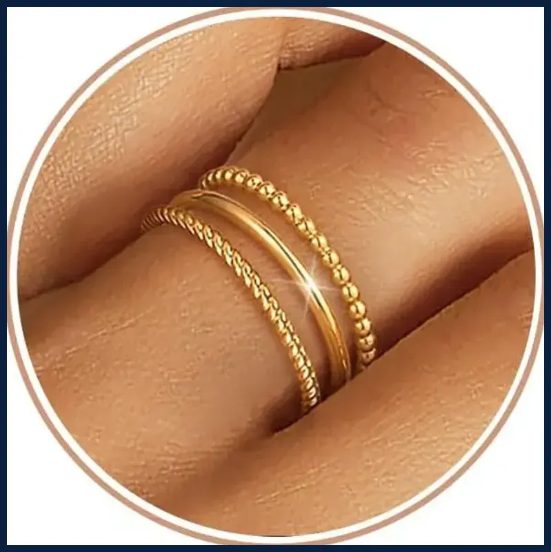 Women Non Tarnish Stackable 1.3mm Thin Ring 14K Gold Plated Dainty Ring Set.