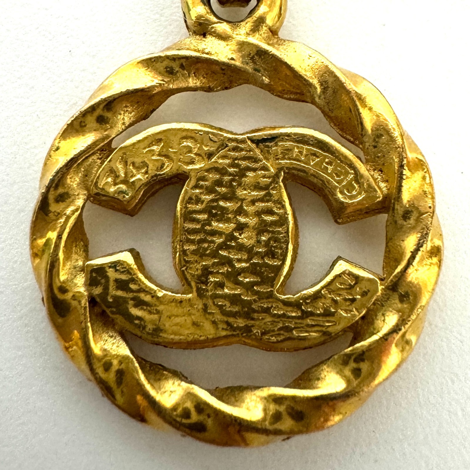 CHANEL 3433 COCO Mark CC Logo Necklace Rhinestone Gold Vintage Authentic JAPAN