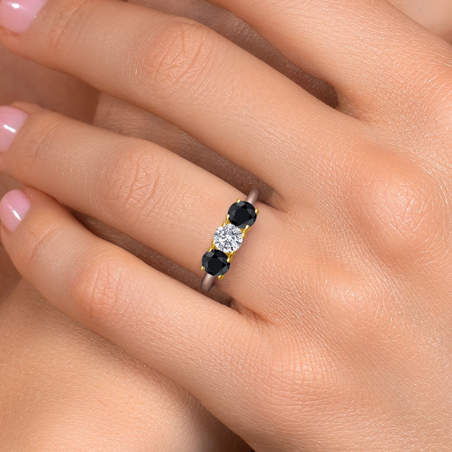 925 Silver and 10K Yellow Gold Lab Grown Diamond and Black Sapphire Engagement