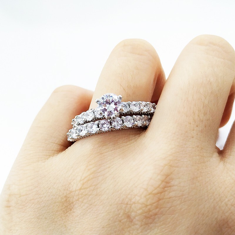 1.5CT Simulated Diamond Promise Ring Set Silver Plated Luxury Bridal Ring Set