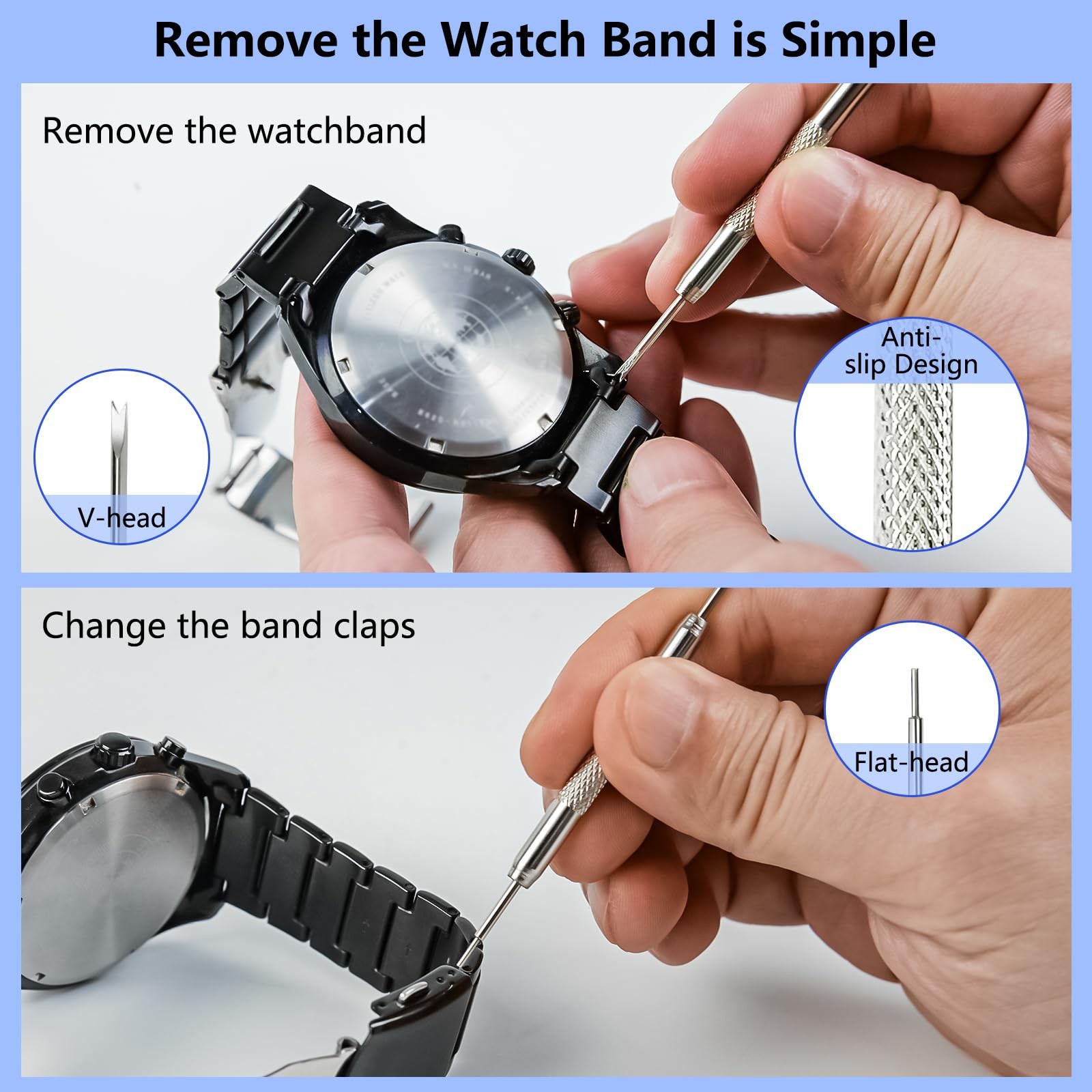 Watch Repair Kit with Press, Band Link Pin Tool, Battery Replacement Tools