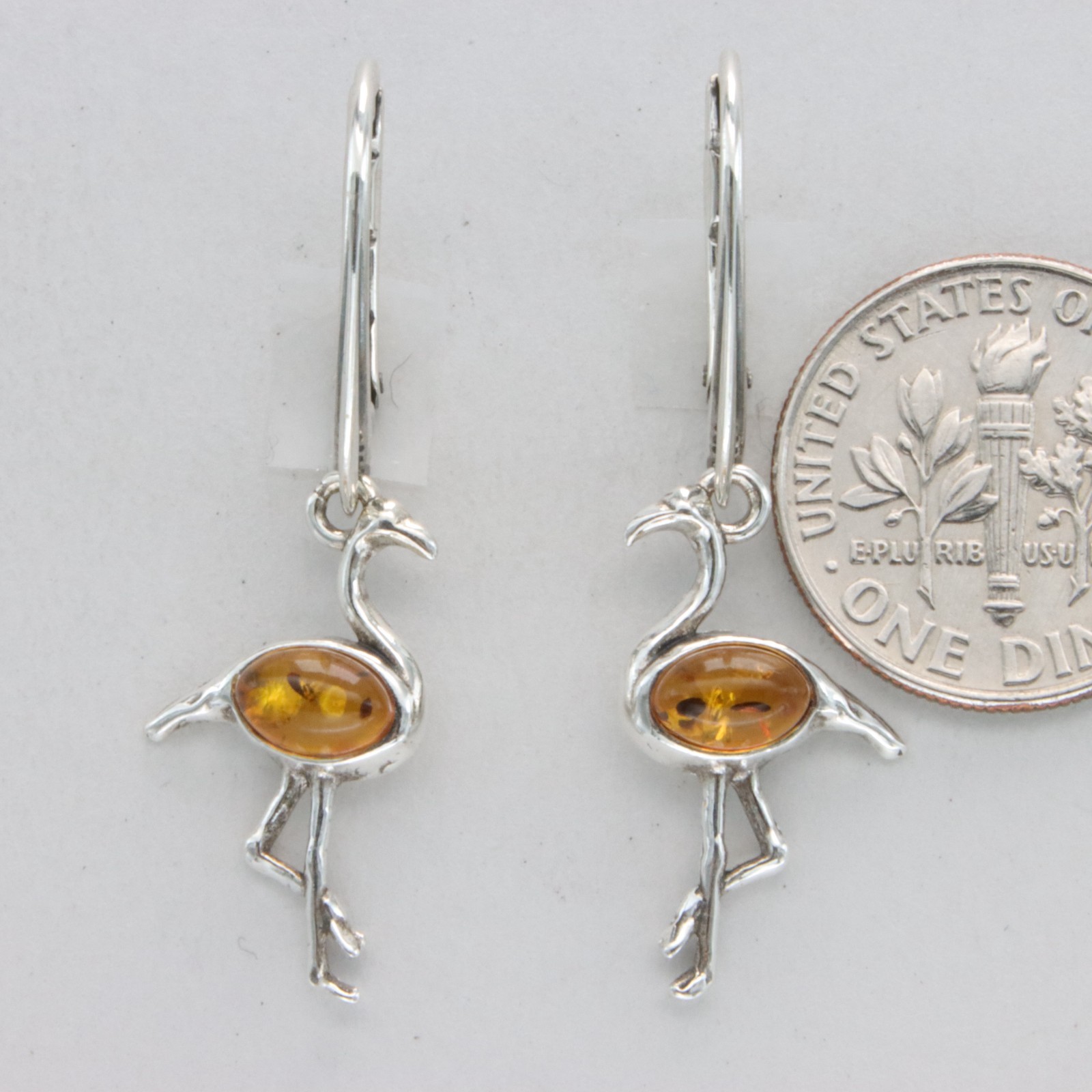 Cognac Brown BALTIC AMBER Flamingo Leveback Earrings 925 STERLING SILVER #5786e