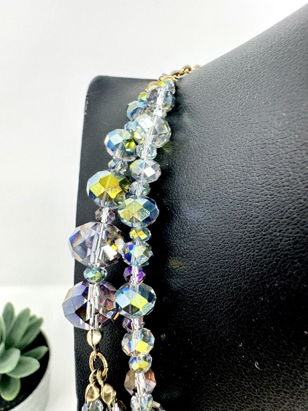 Vintage Triple-Strand Aurora Borealis (AB) Crystal Statement Necklace 36”