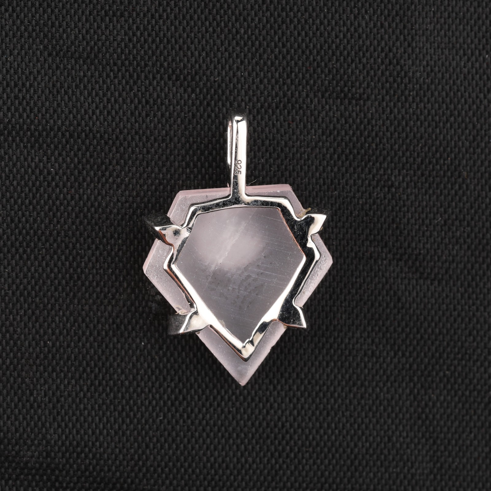 Rose Quartz Pentagon Pendant in 925 Sterling Silver with Rhodium Finish