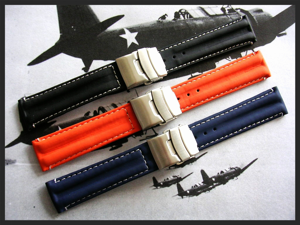 18 20 22 Black Silicon Rubber Dbl Lock Deploy Dive watch band IW SUISSE USA Ship