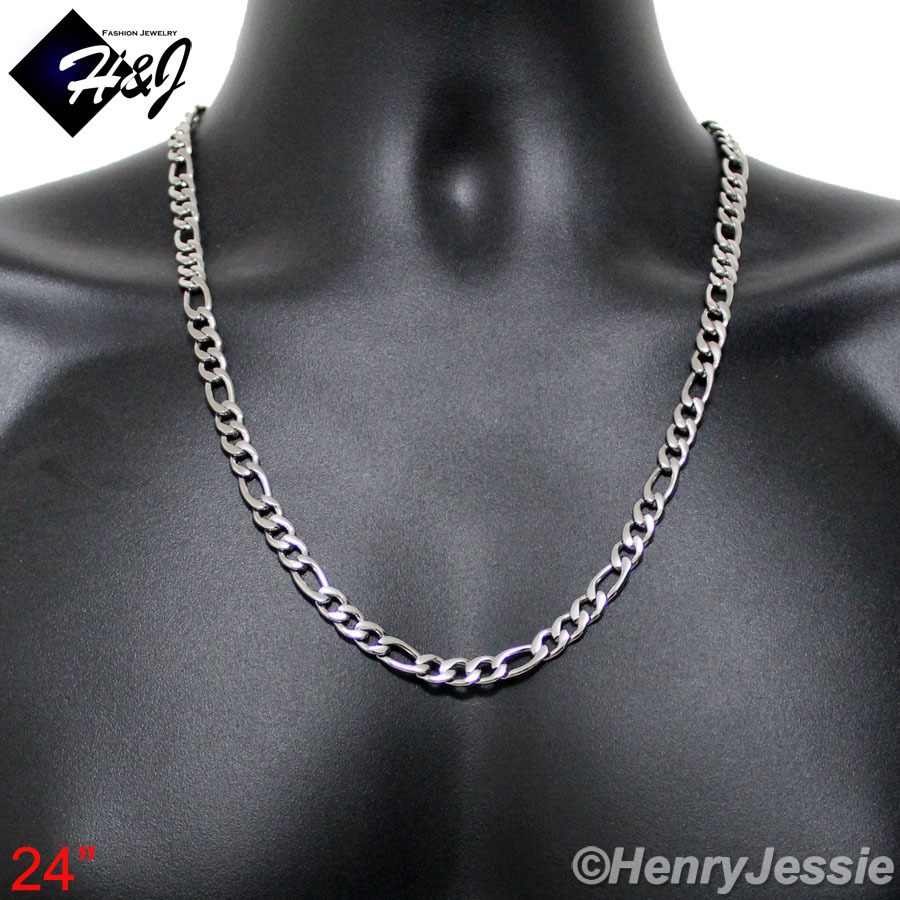 24″MEN’s Stainless Steel 8mm Silver Figaro Link Chain Necklace Bracelet SETS