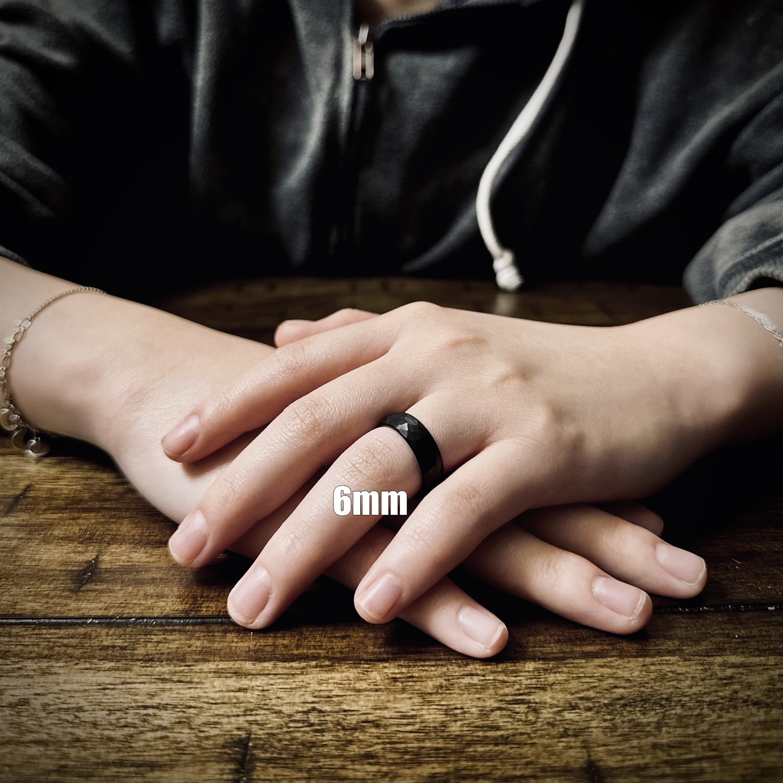 Black Tungsten Carbide Hammered Brushed Finish Men’s Wedding Band Ring