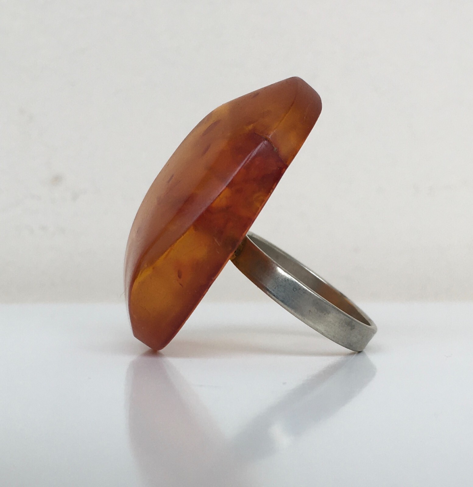 Ring made of Natural Amber Cupronickel USSR period Size 8 18.25 mm 8.86 gr
