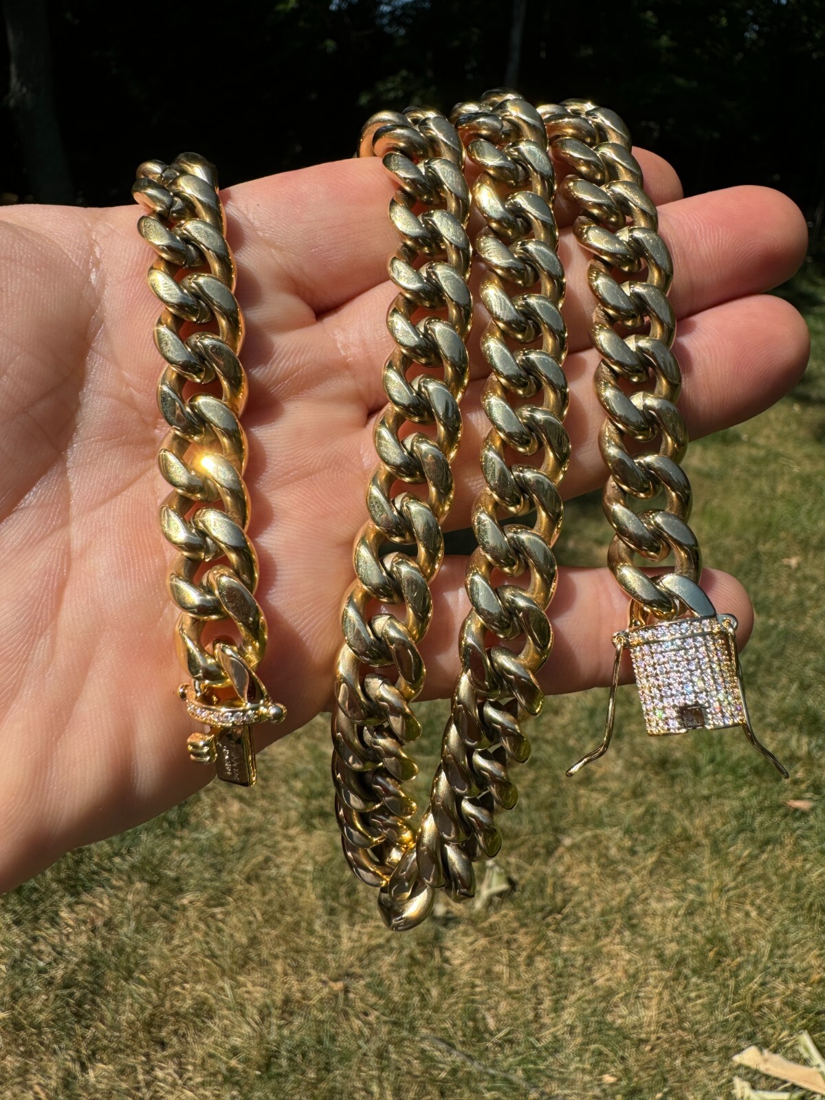 Miami Cuban Link Chain W. 1ct CZ Iced Clasp 14k Yellow Gold Plated Stainless