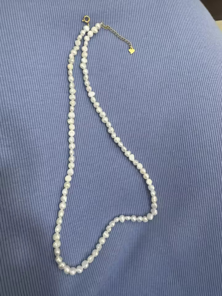 White Rice Pearl Beaded Choker Necklace 925 Silver 16 or 18 or 20 Inches