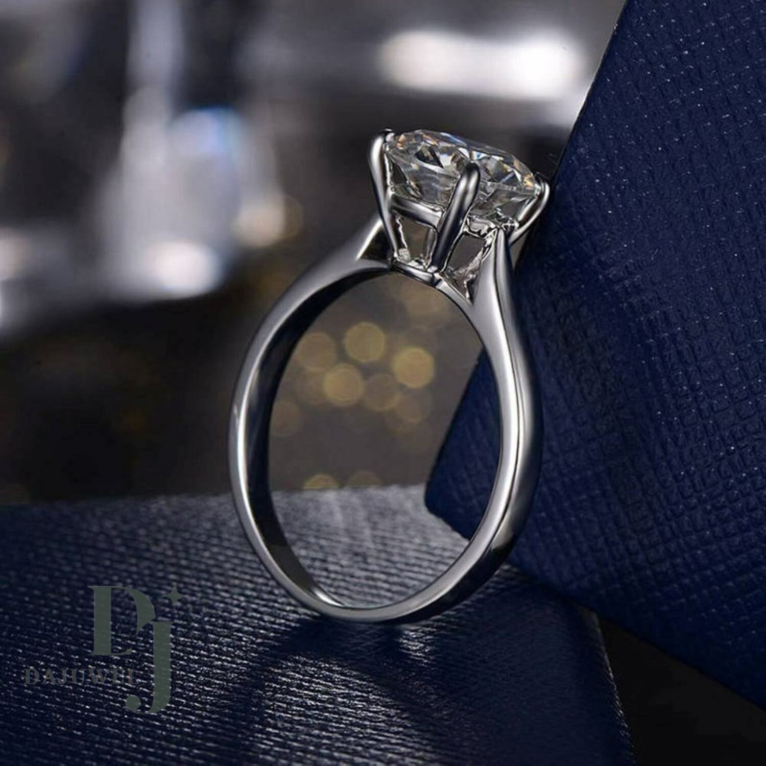 Solid 14K White Gold Moissanite Solitaire Engagement Ring 2 CT Round Cut F/VVS1