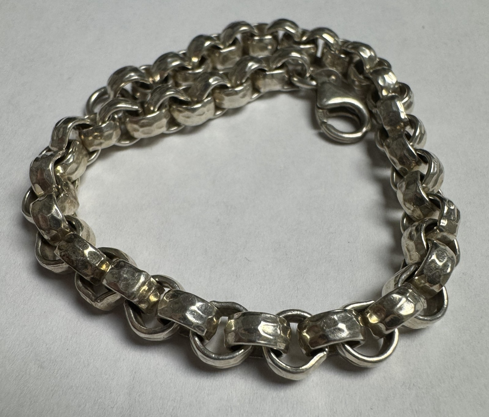 Vintage Venetian 925 Heavy Hammered Rolo Link Bracelet 8.5″ 24.01g
