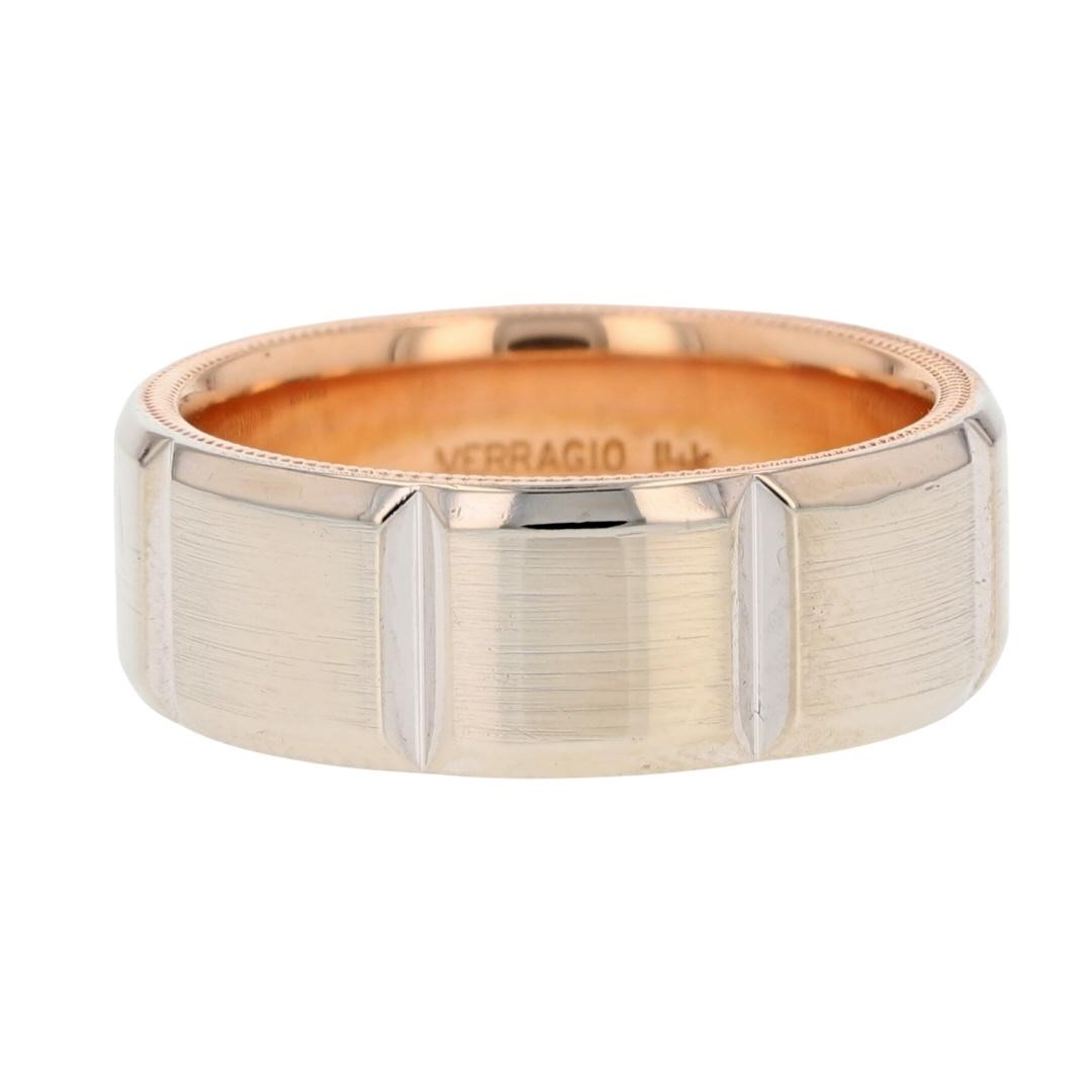 Verragio 8mm Beveled Wedding Band Ring 14k Multi-Tone Gold 13.45 Grams Size 9.5