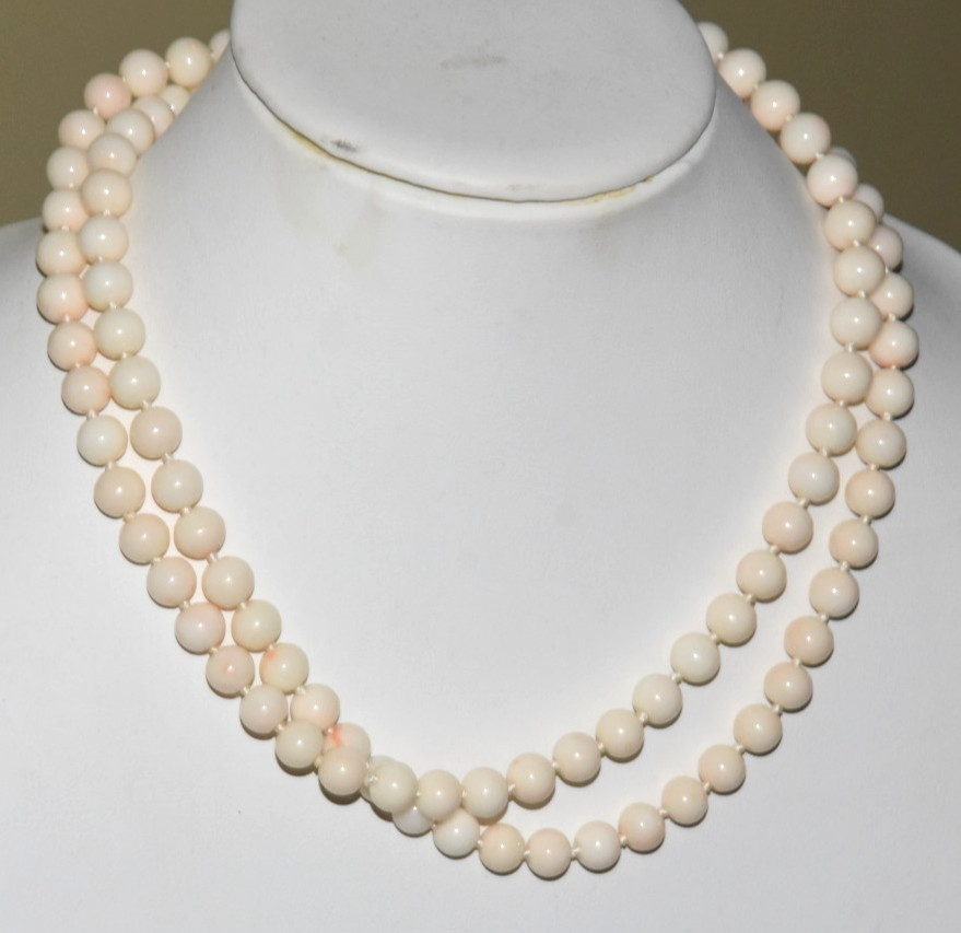 Coral Bead Necklace Angelskin 38 Inch 9.2mm-9.4mm EXCELLENT