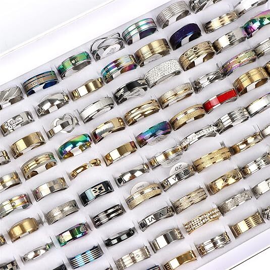 100X Bulk Lot Mixed Stainless Steel Rings Men’s women’s Fashion Ring Wholesale .