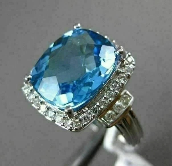 3.00 Ct Radiant Cut Natural Topaz & Diamond Wedding Ring 925 Sterling Silver