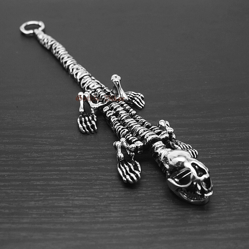 Mens Boys Punk Huge Heavy Dinosaur T Rex Skeleton Skull Stainless Steel Bracelet