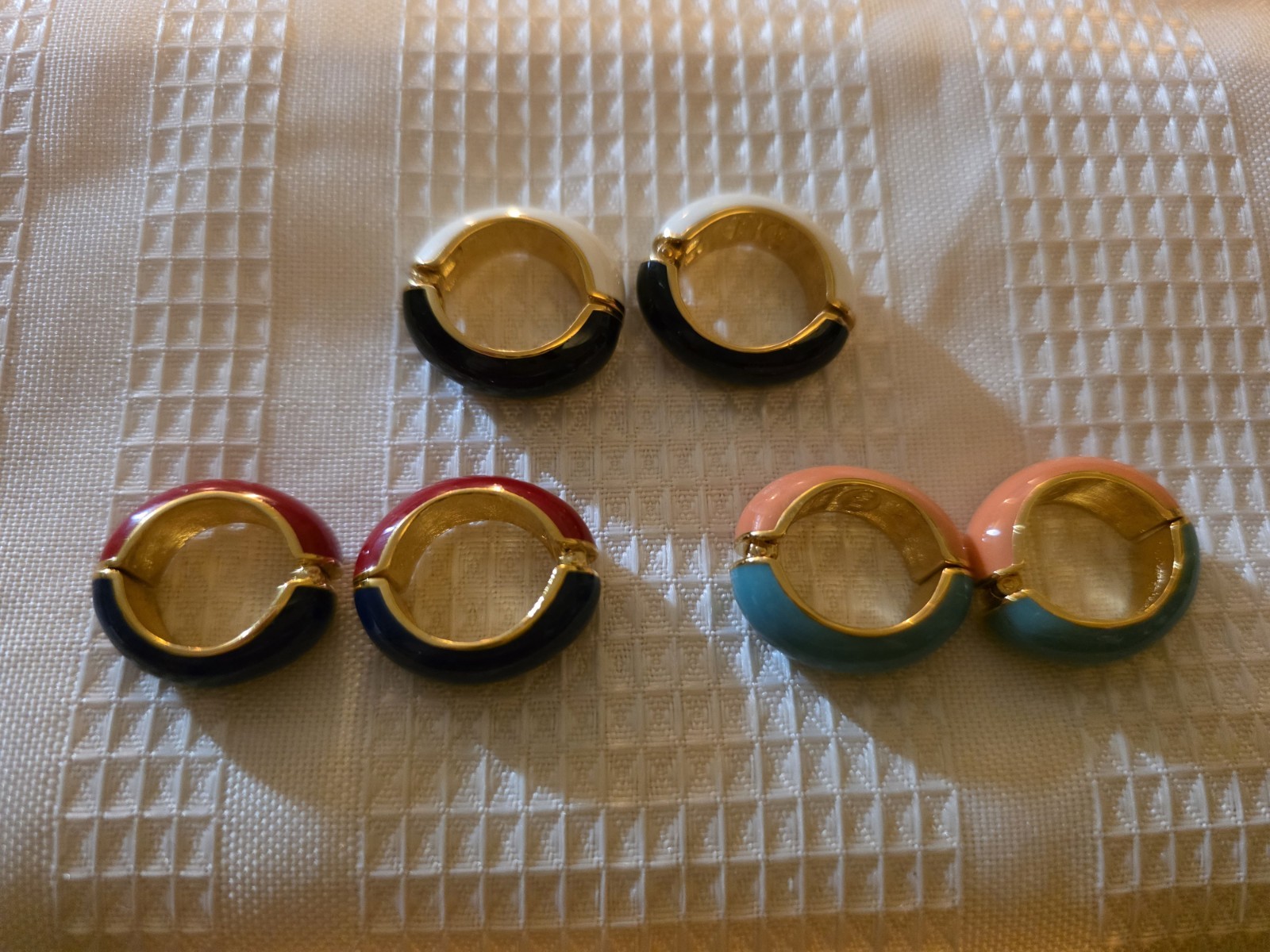 Vintage 1960s-1970s KJL Enamel Huggie Earrings 3 Reversible Pairs Immaculate