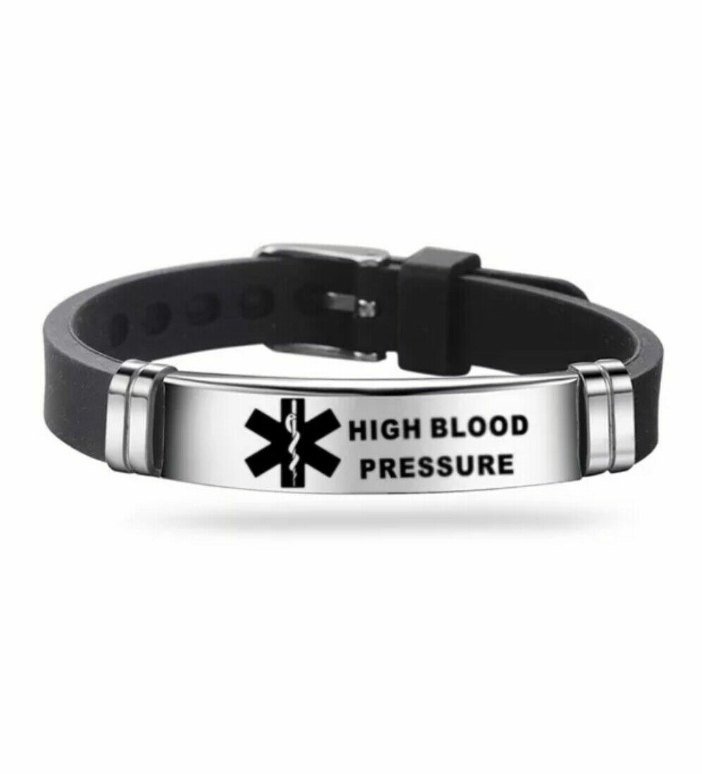High Blood Pressure Medical Alert Bracelet Stainless Steel Adjustable Engraved