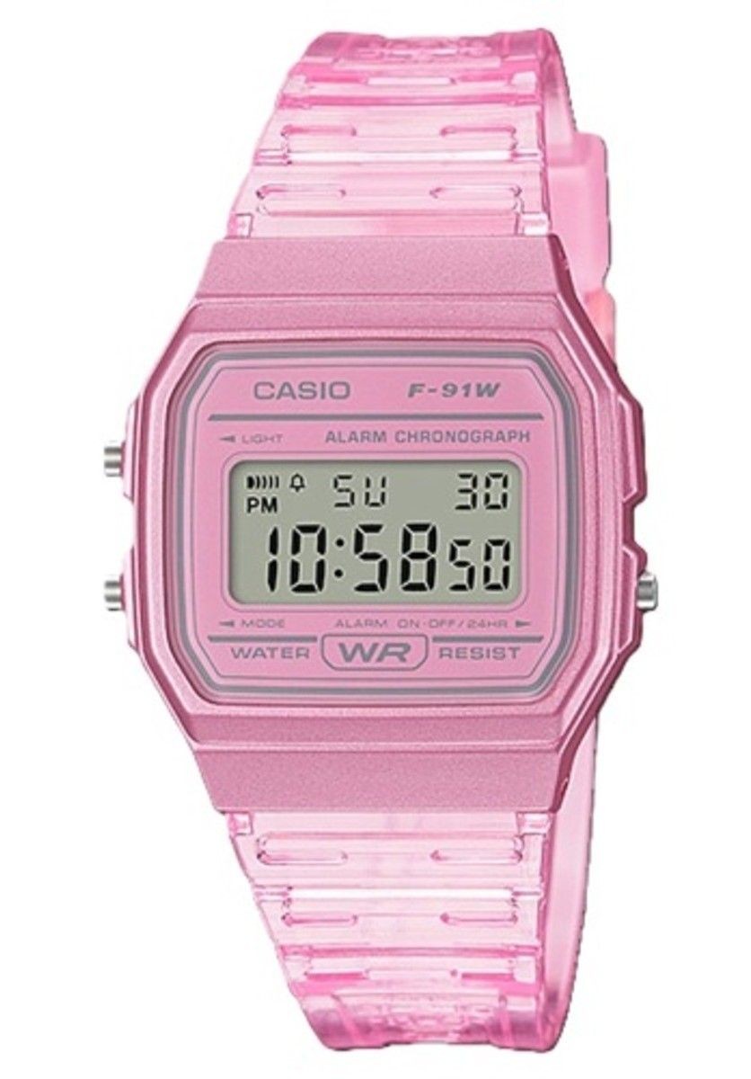 Casio Youth Pink Resin Strap Digital Grey Dial Casual F-91WS-4 Unisex Watch