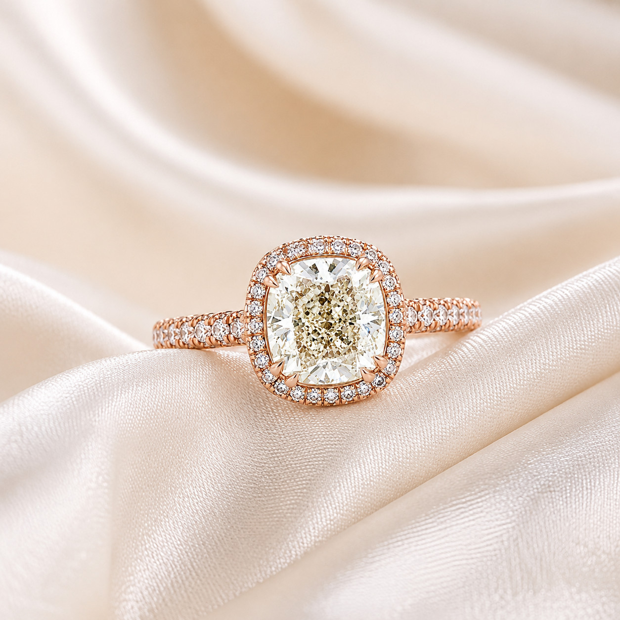 4.90ct Natural Cushion Diamond Halo Ring 18K Rose Gold