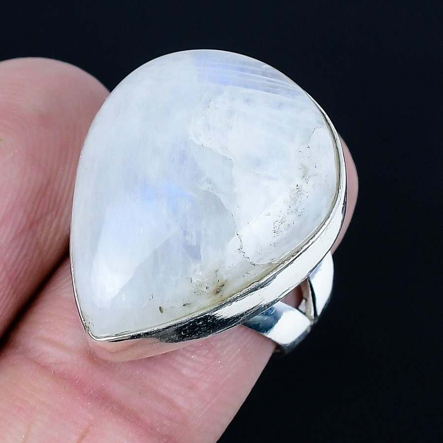 Radiant Rainbow Moonstone Gemstone 925 Sterling Silver Ring Size 6.5