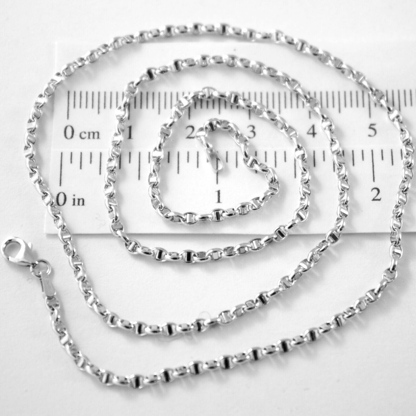 18K WHITE GOLD CHAIN NECKLACE SAILOR’S OVAL NAVY LINK 23.62 IN. MADE IN ITALY