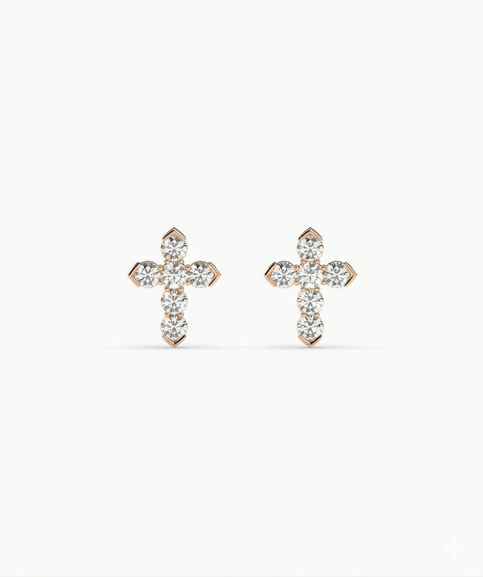 0.17 Ct Round Lab Grown Diamond 14K Gold Six Diamond Cross Stud Earrings For Her
