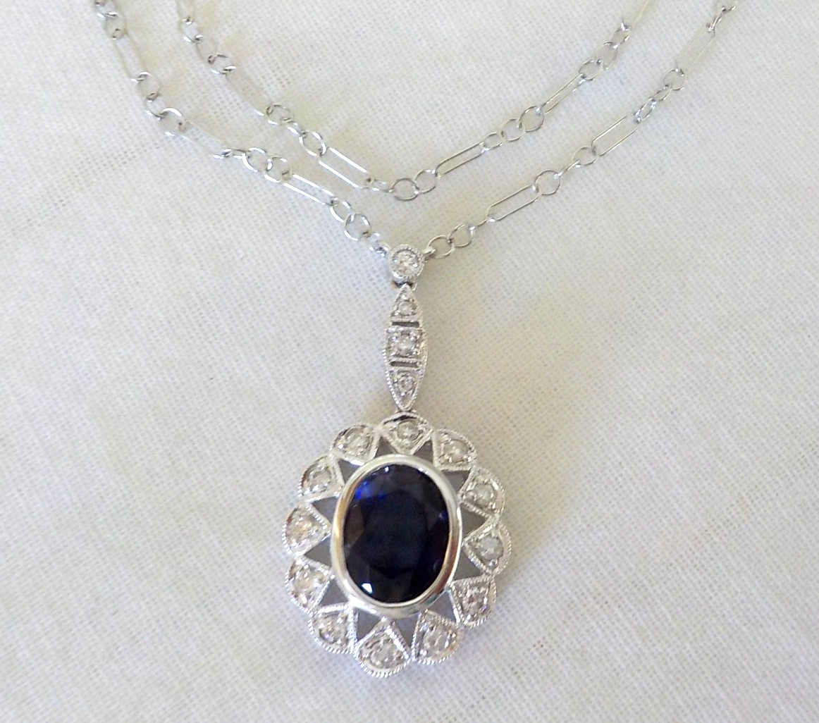Dazzling 14K White Gold Iolite Diamond Necklace – 4.63 gms, 18 in, 1.60 ctw