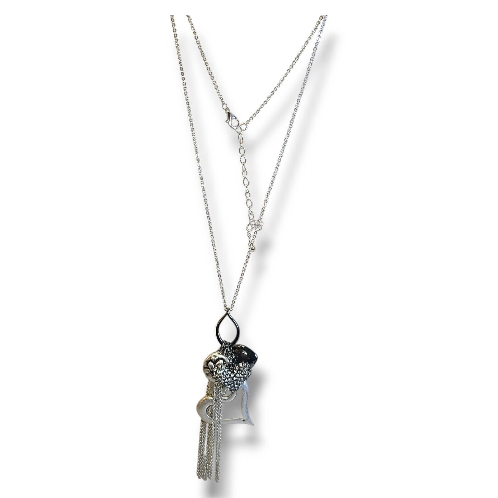 Silver Tone Heart Charm Trinket Pendant Necklace 32″-35″
