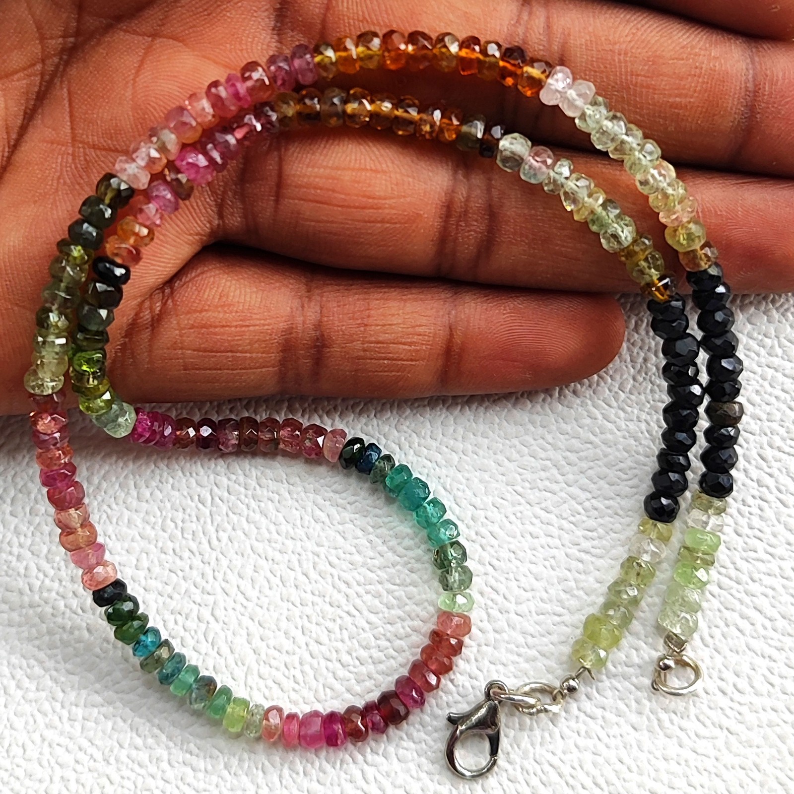 Natural Rainbow Tourmaline 4mm Faceted Rondelle Beads 17″ Necklace Brazil Gem