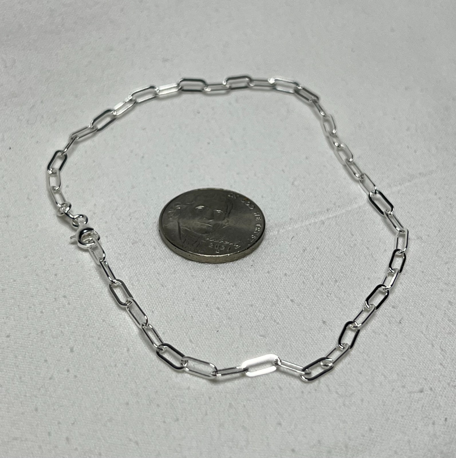 10″ Italian S925 Sterling Paper Clip Chain Bracelet – Adjustable – 3mm Width