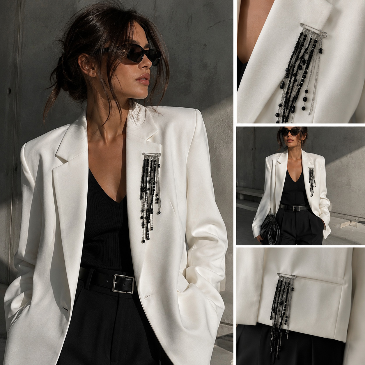Statement Brooch Pin Black Beaded Tassel Jacket Lapel Fashion Jewelry Gift For H