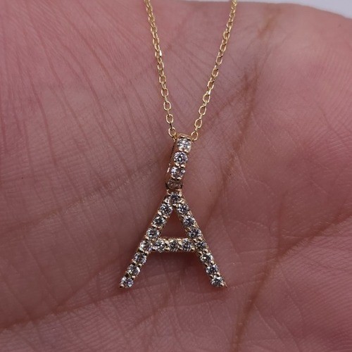 14Kt Gold Initial Letter 0.36 Ct Lab Grown Diamond Pendant