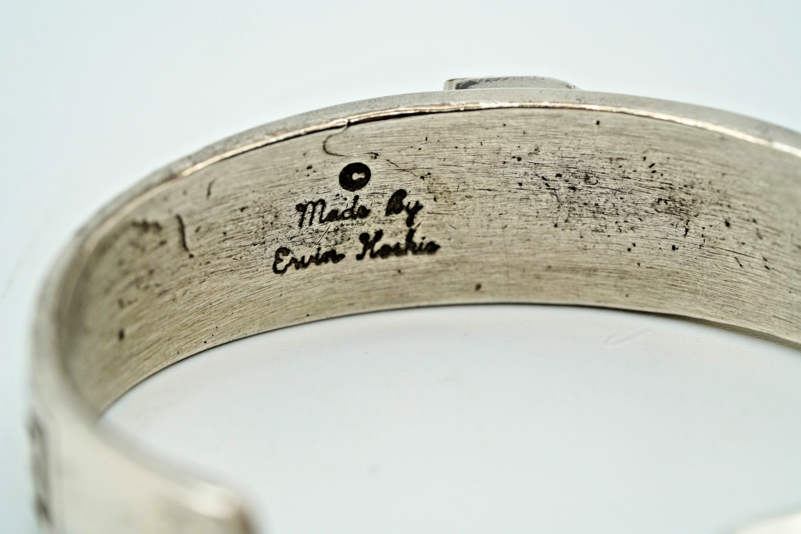 Vintage Navajo Ervin Hoskie Sterling Silver Opal Kokopelli Cuff 2 1/8″ JB33
