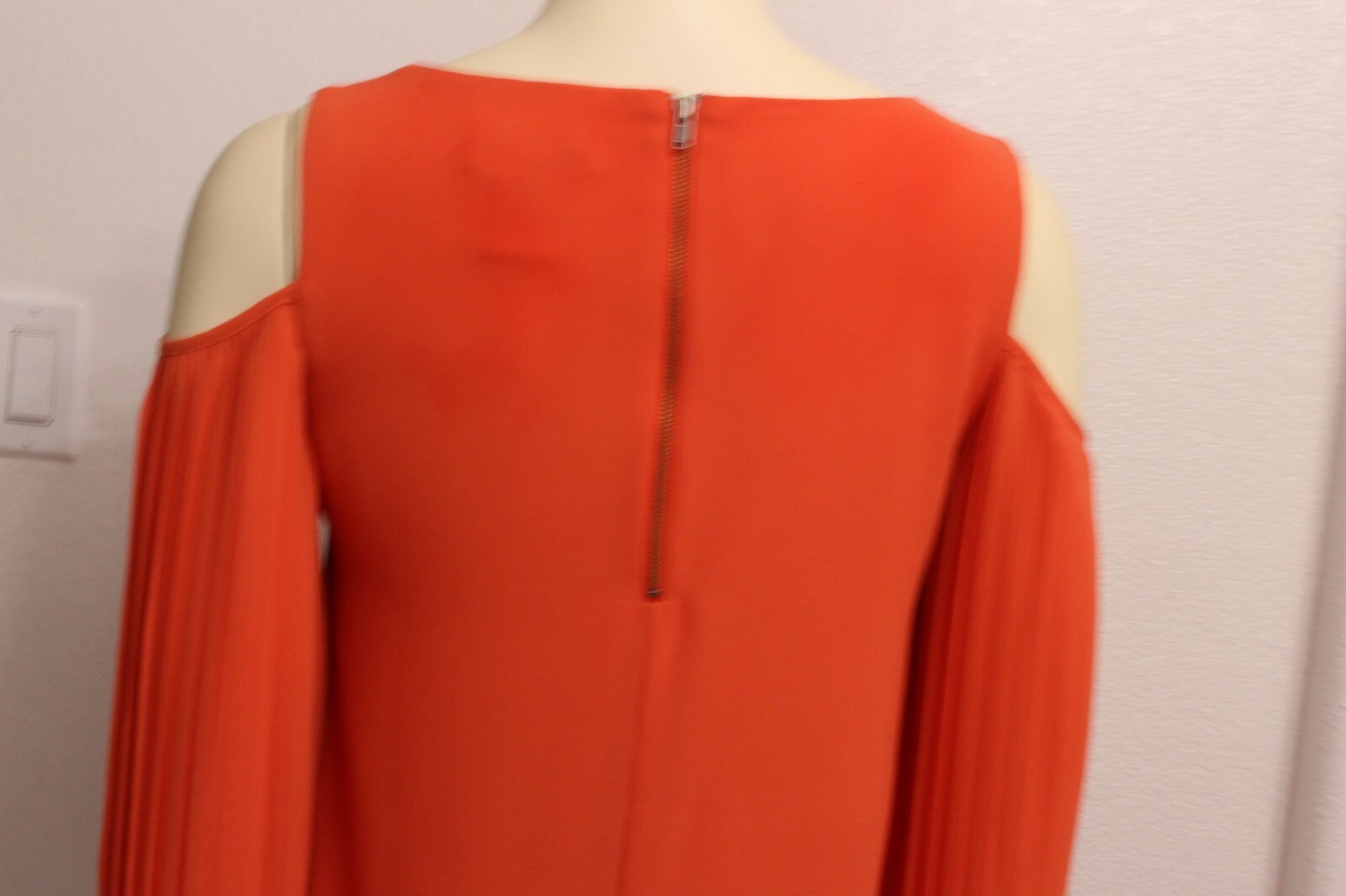 MM Couture by Miss Me Ladies Top size S Orange Pleat LS bare shoulder Polyester