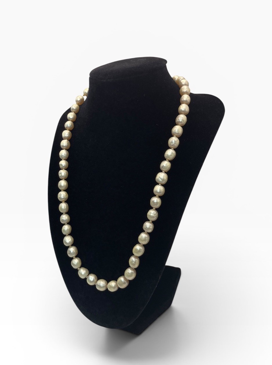 Vintage Judith McCann NY Shuvon Faux Pearl Necklace Signed Rhinestone Clasp