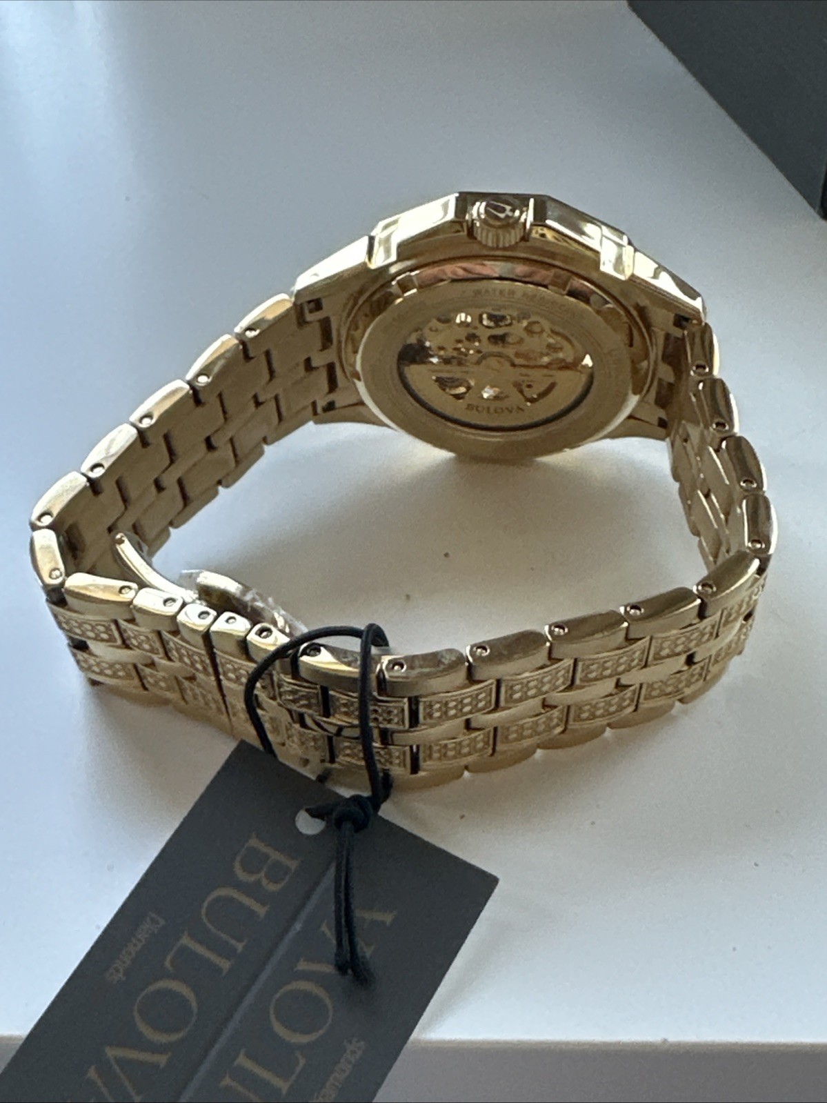 Bulova Men’s Crystal Automatic Skeleton Gold Stainless Steel Watch 42 MM 98A292