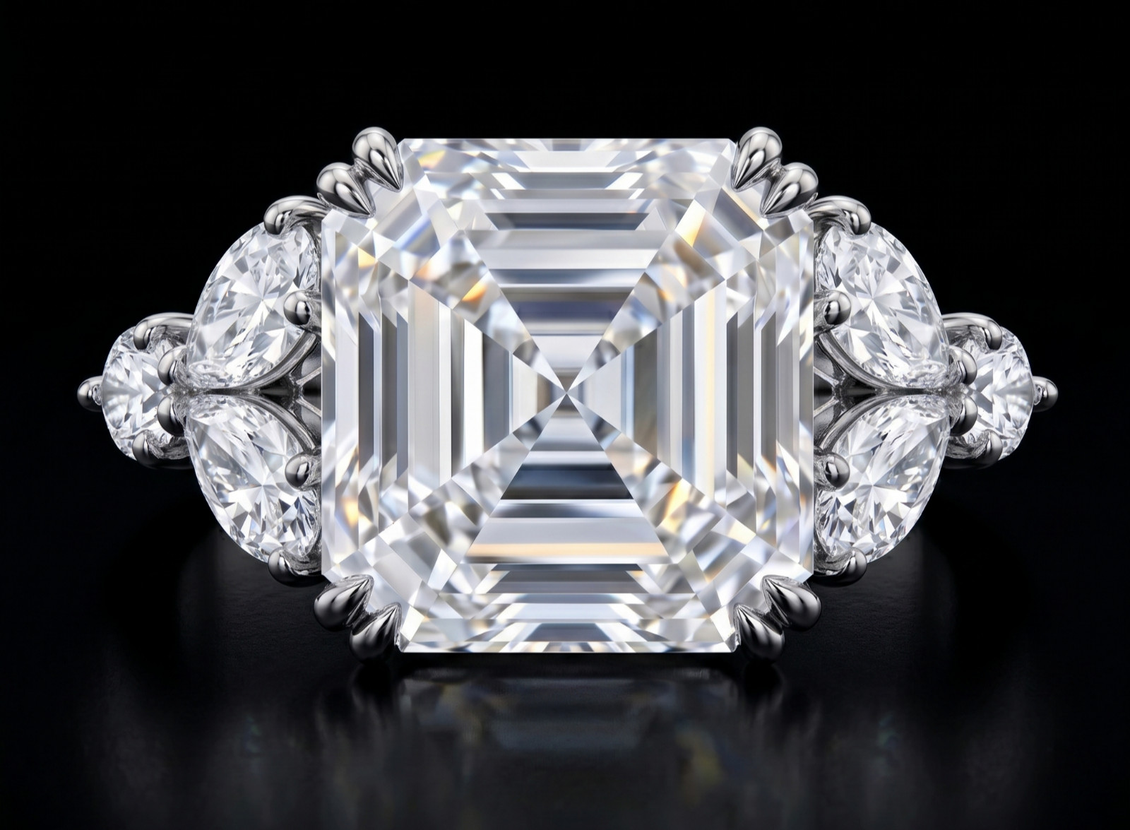 RARE 5.30 Ct Certified Asscher Cut White Natural Diamond Ring White Gold Finish