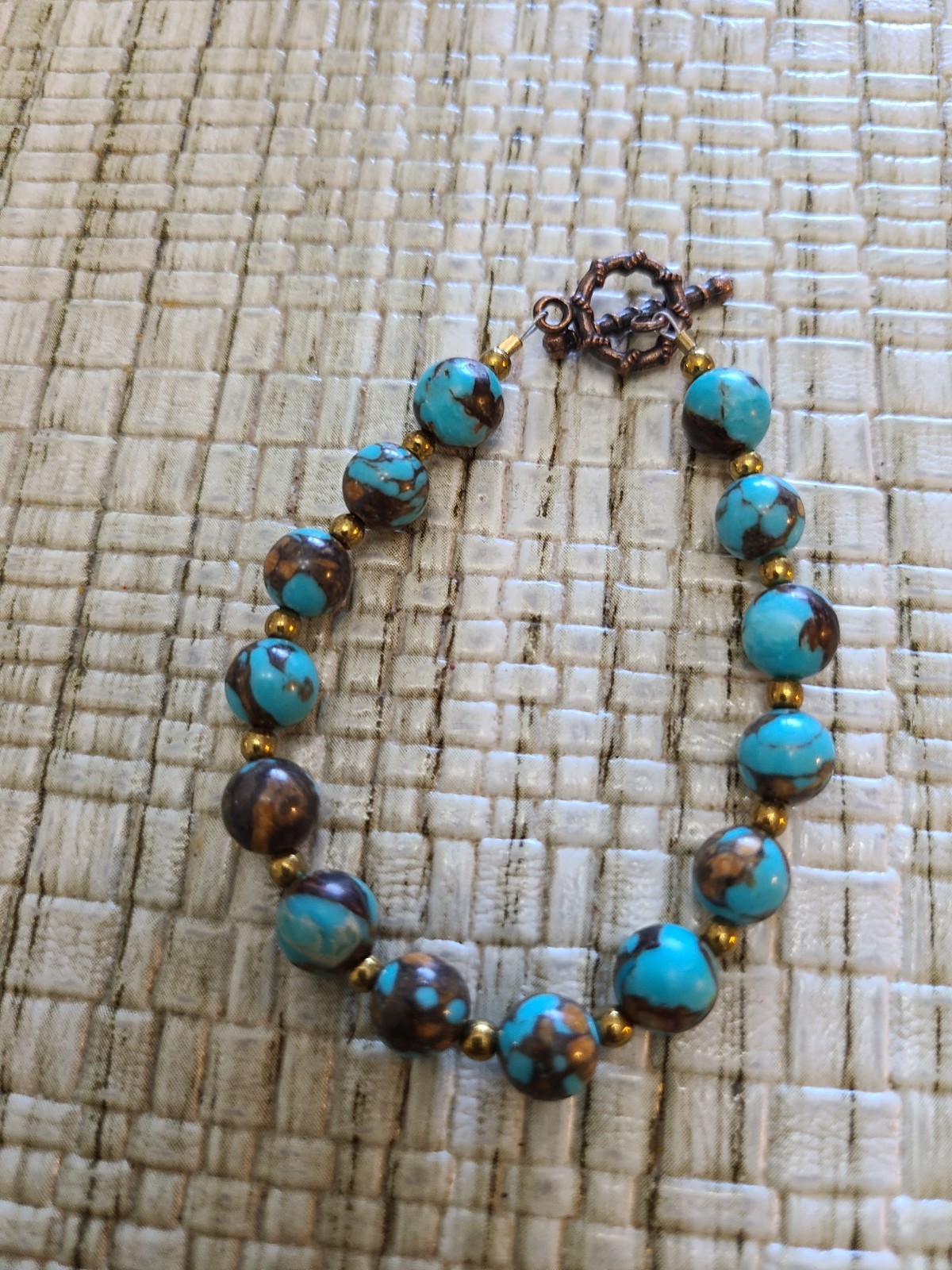 Turquoise Bronzite Beaded Bracelet 7 Inches