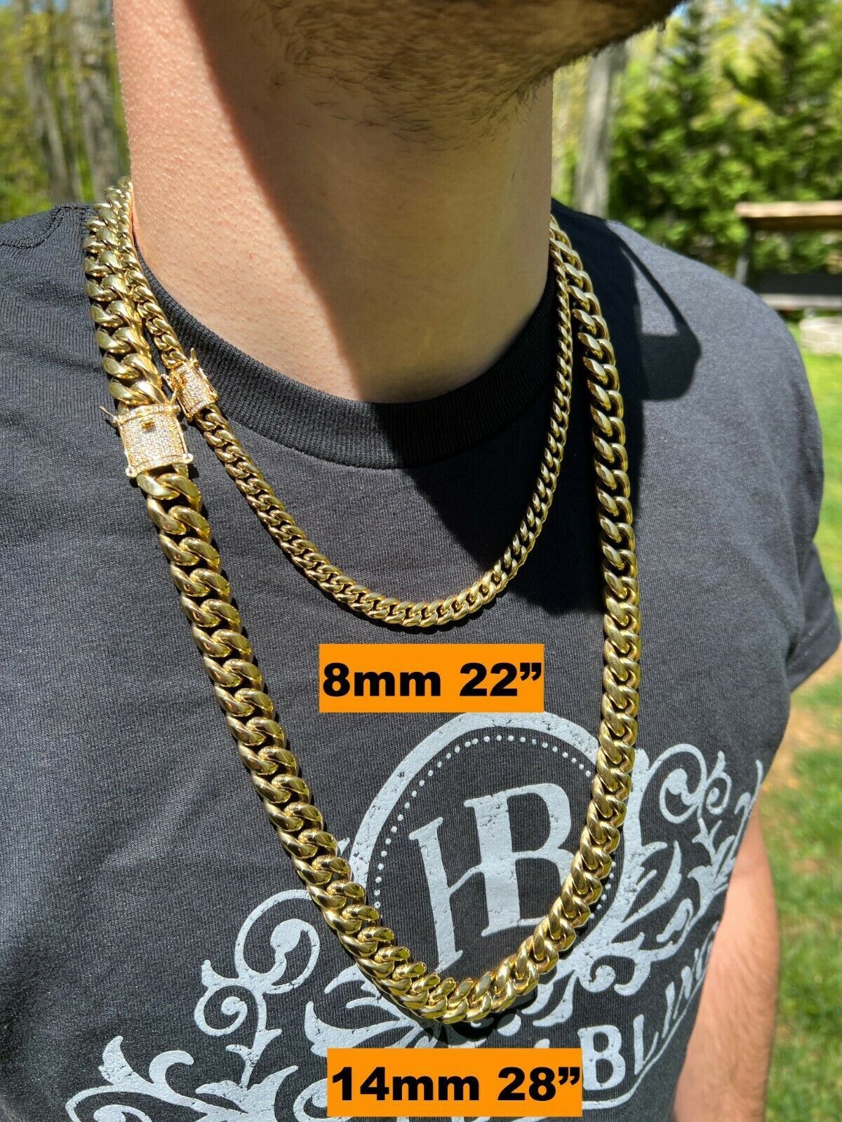 Miami Cuban Link Chain W. 1ct CZ Iced Clasp 14k Yellow Gold Plated Stainless