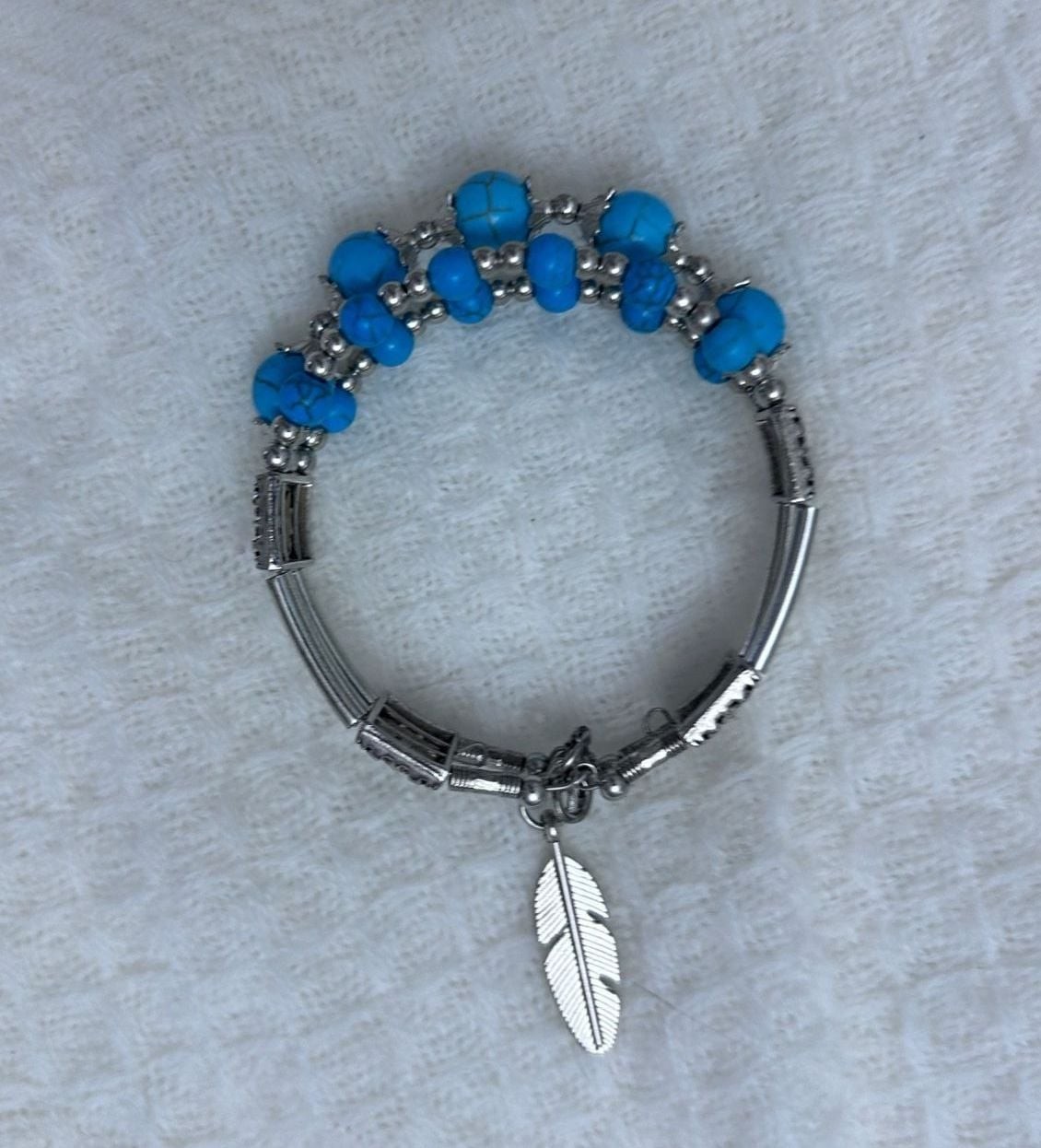 Western Style Tri-strand Turquoise Colored Beaded Bracelet
