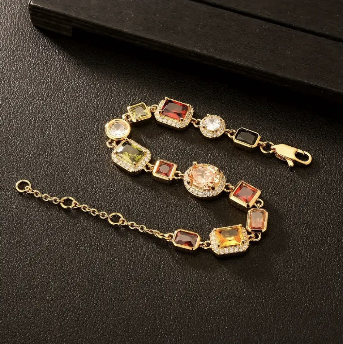 10mm Multi Gemstone Bracelet – Gold, Up To 8.5”