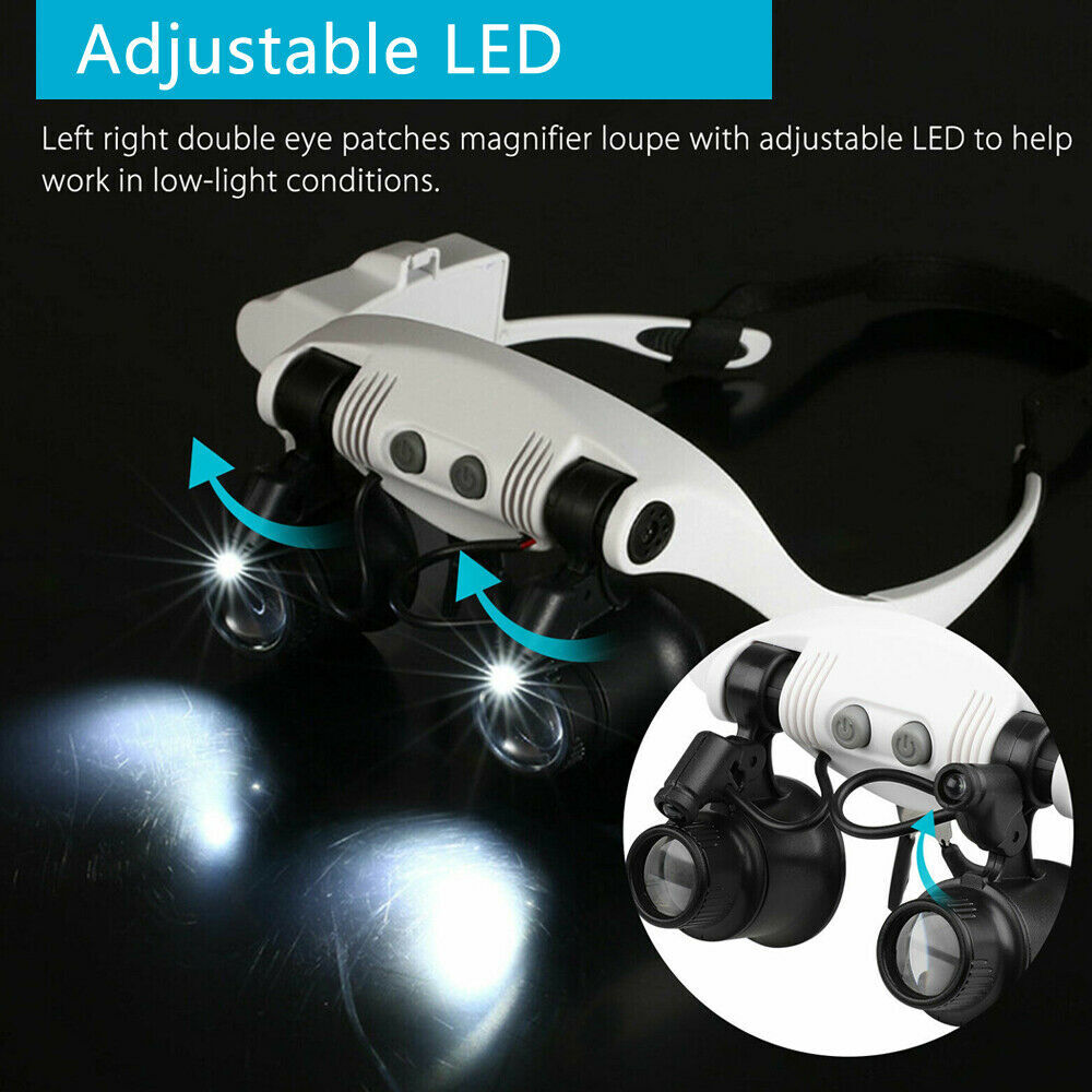 LED Headband Magnifier Headset Glass Loupe Head Lamp Light Jeweler Magnifying US